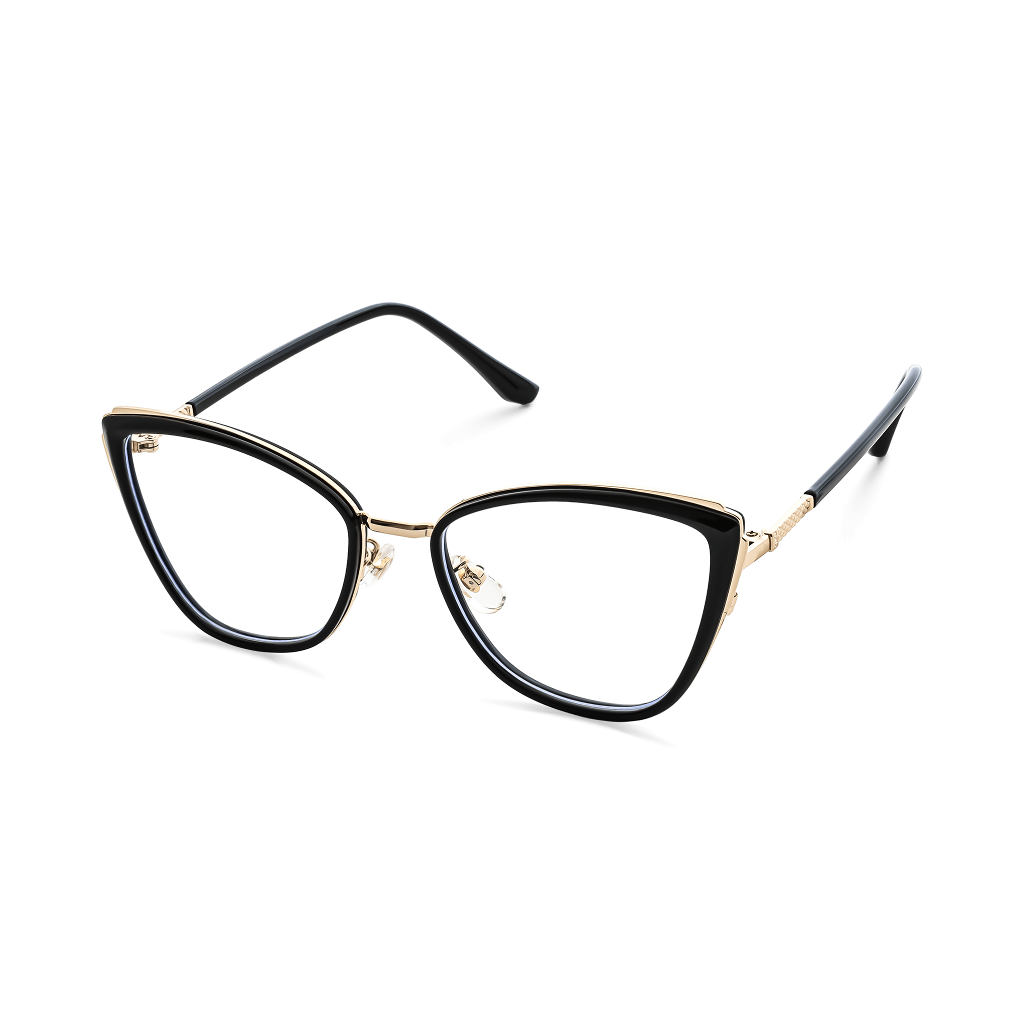Textured-Temple Gold-Accented Cat-eye Optical Eyeglasses