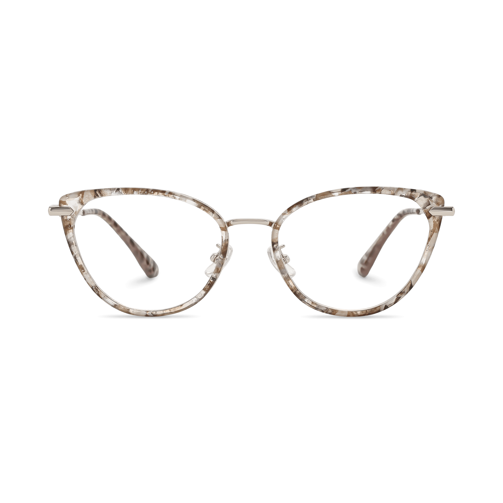 Marbled-pattern Cat-eye Eyeglasses with Thin Metal Bridge
