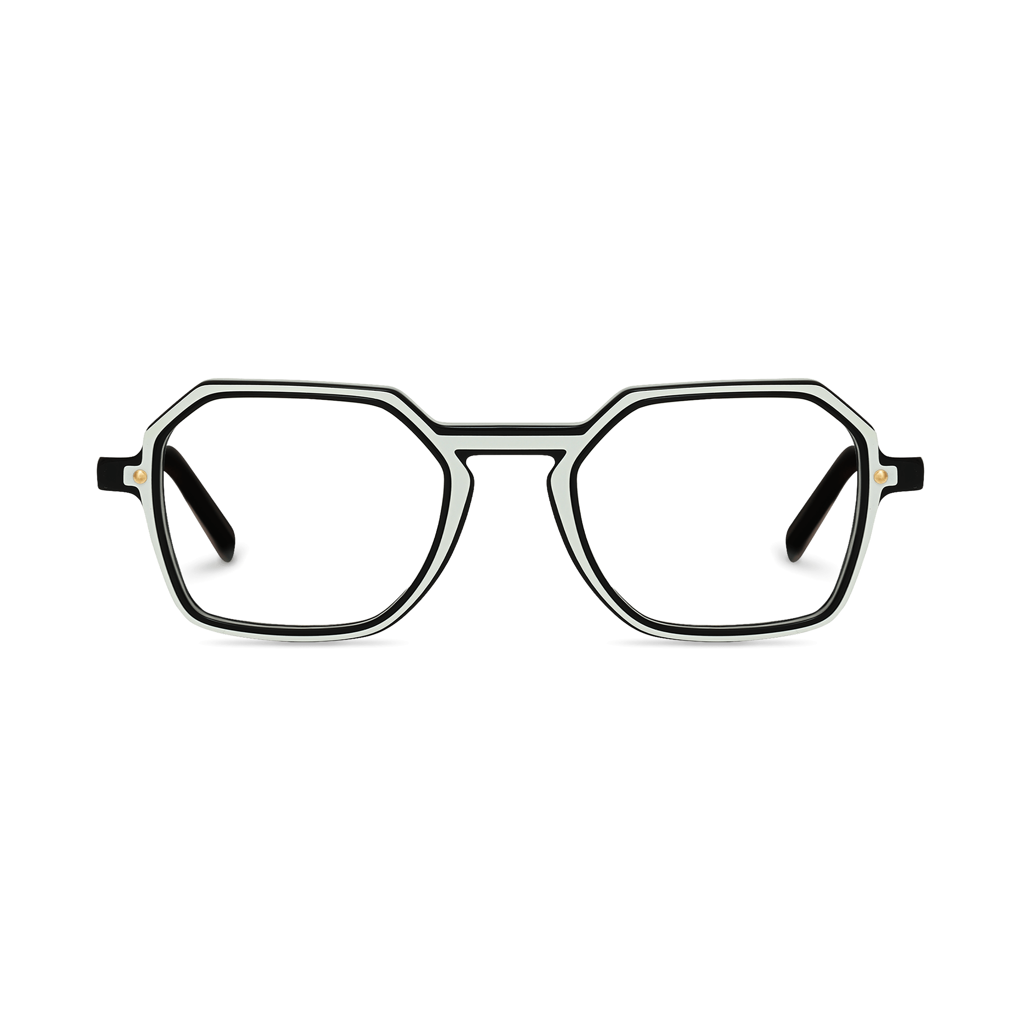 Gold-Accented Two-tone Geometric Hexagonal Eyeglasses