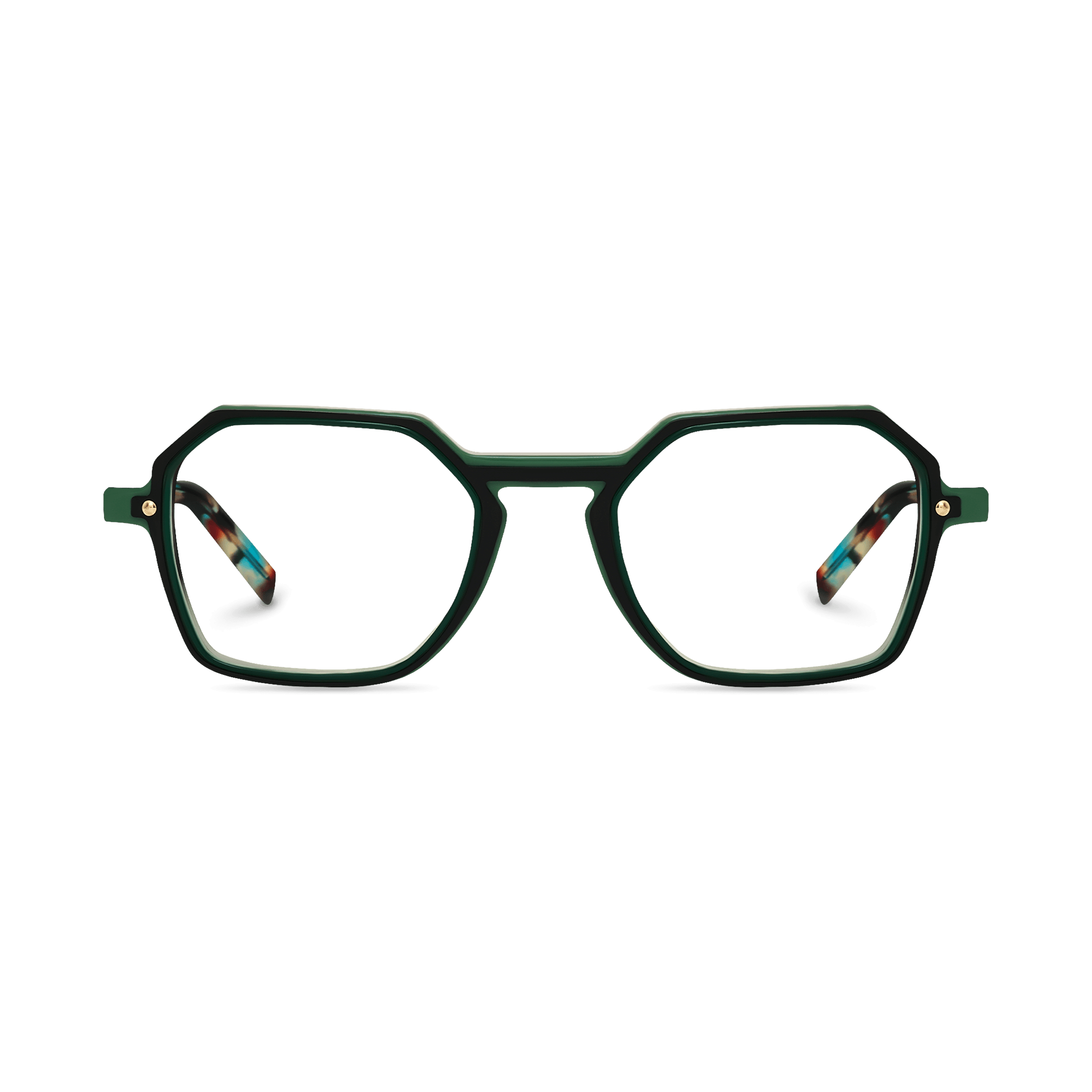 Metallic-Accented Geometric Marbled Temple Eyeglass Frames