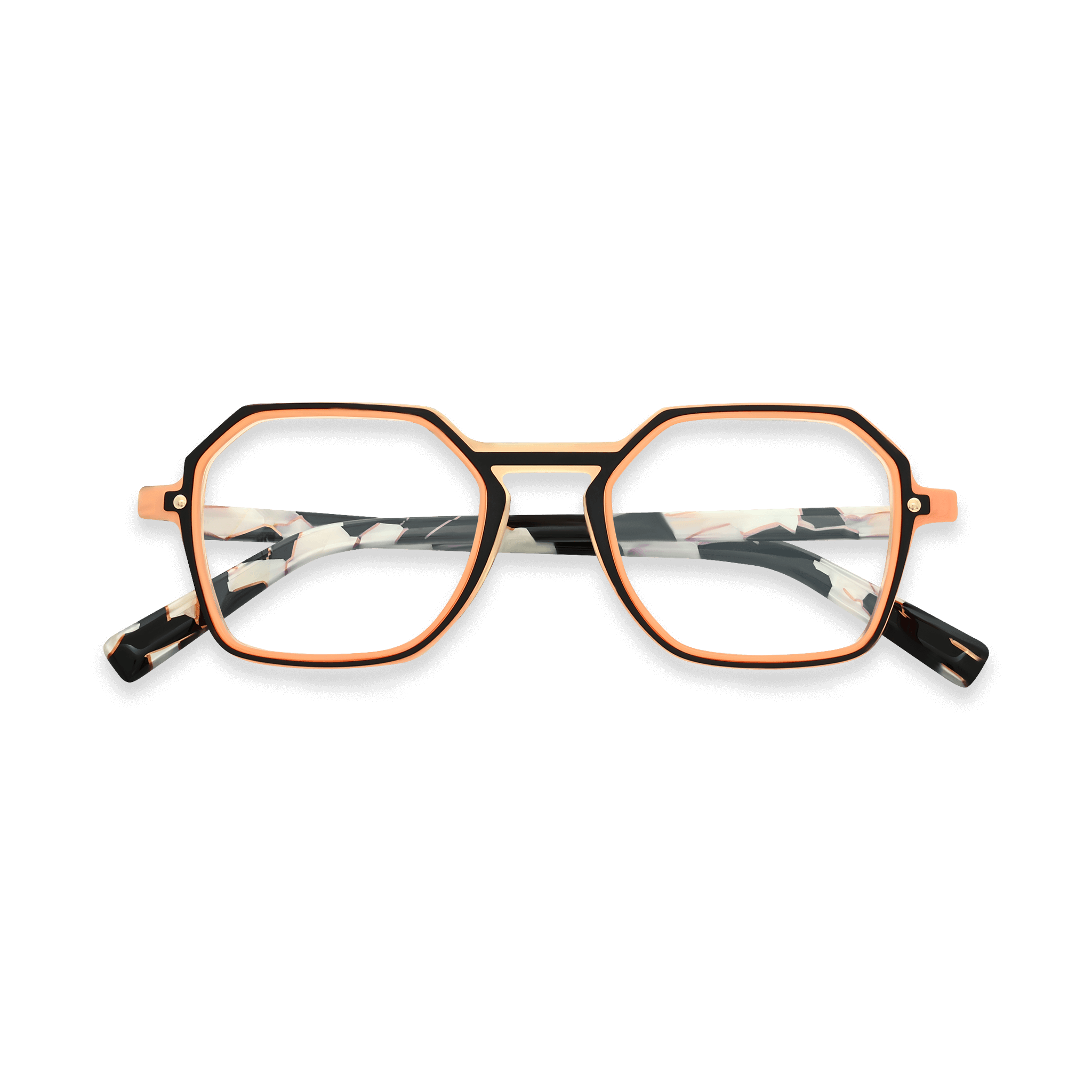 Marbled-Temple Dual-Tone Geometric Eyeglasses