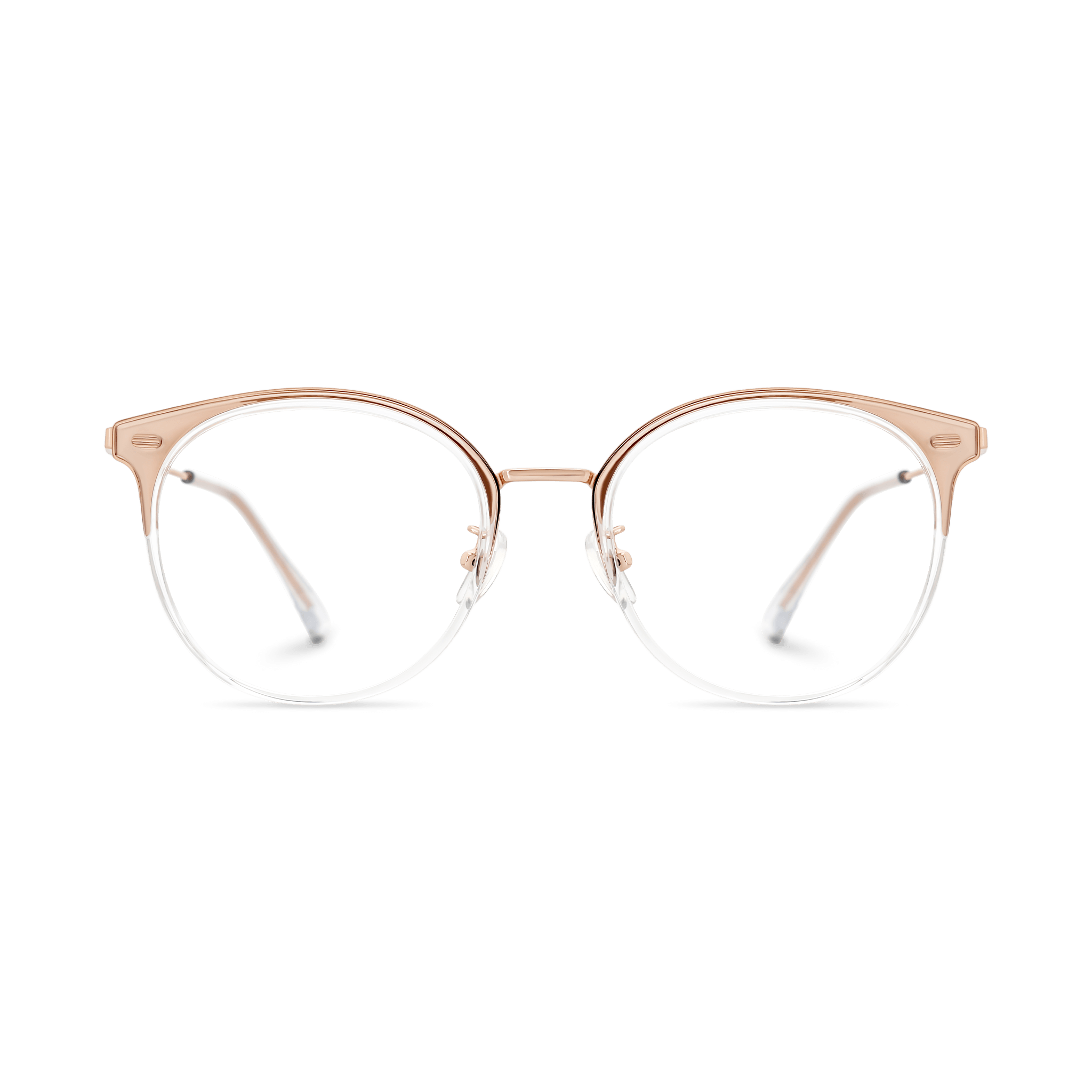 Semi-rimless Round-to-Cat-eye Hybrid Eyeglasses