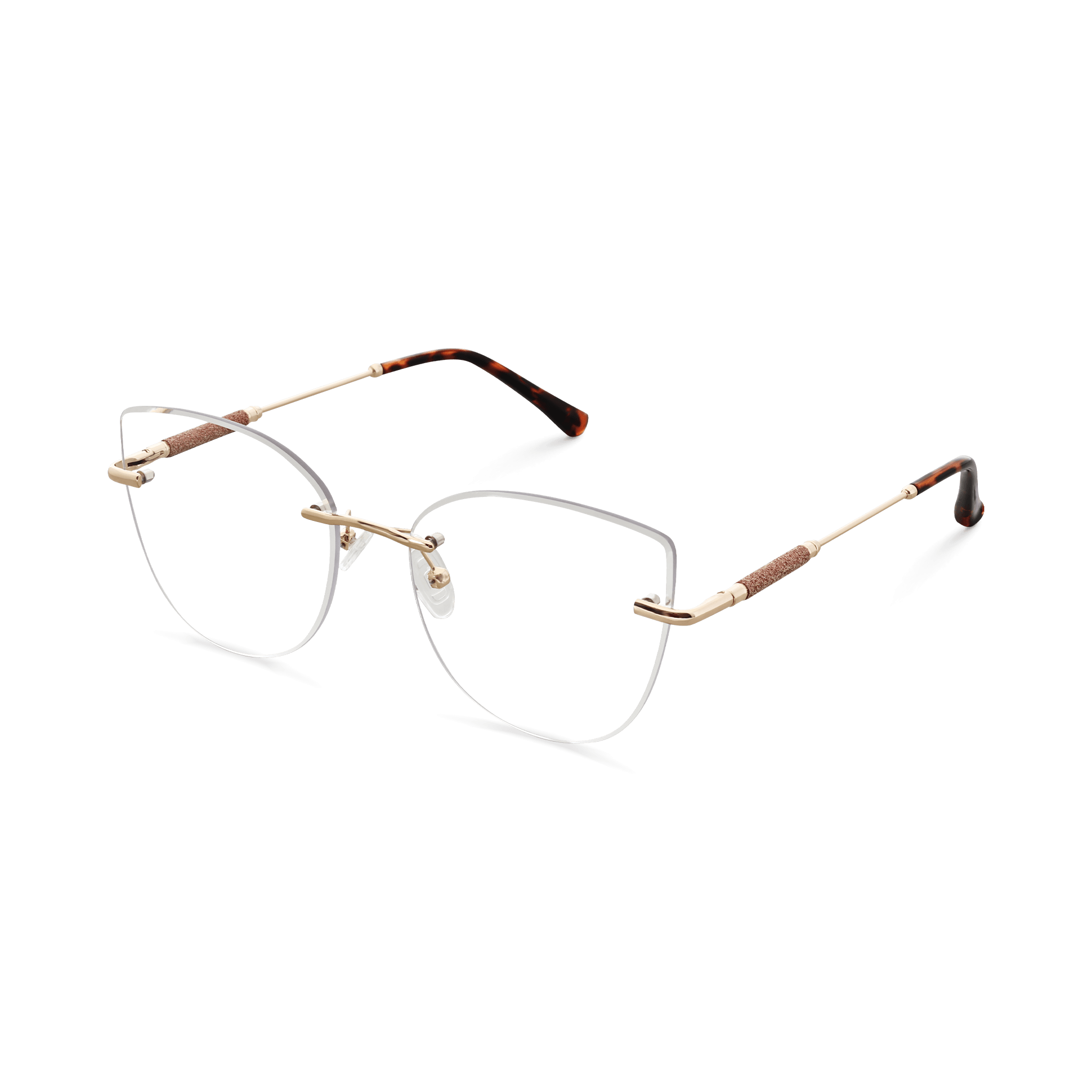 Textured-Temple Semi-Rimless Cat-eye Eyeglasses