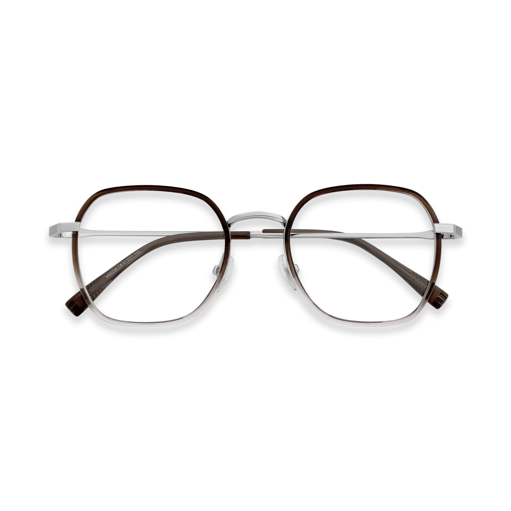 Textured-Temple Retro-Modern Hexagonal Eyeglasses