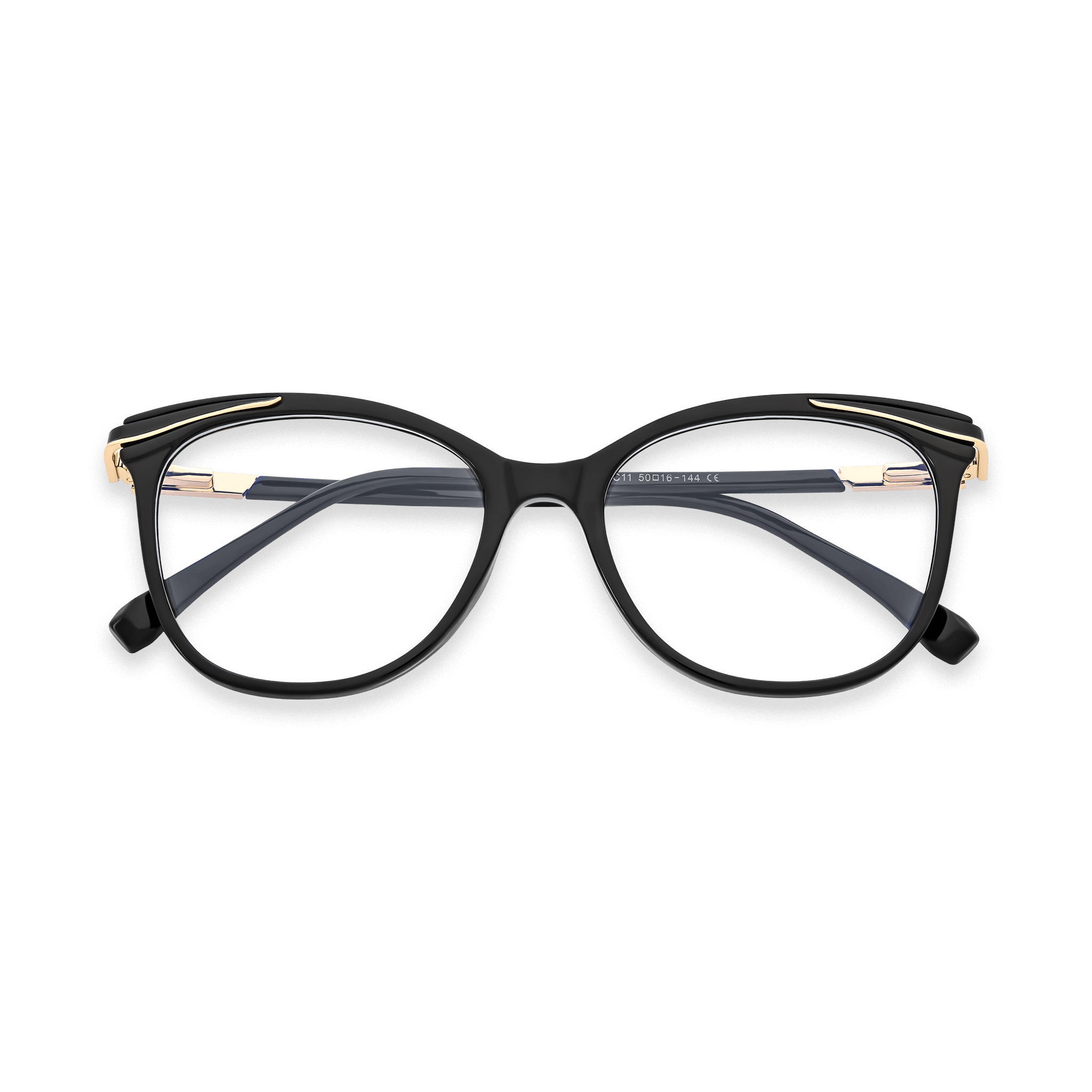Gold-Trimmed Rounded Cat-eye Vision Correction Eyeglasses