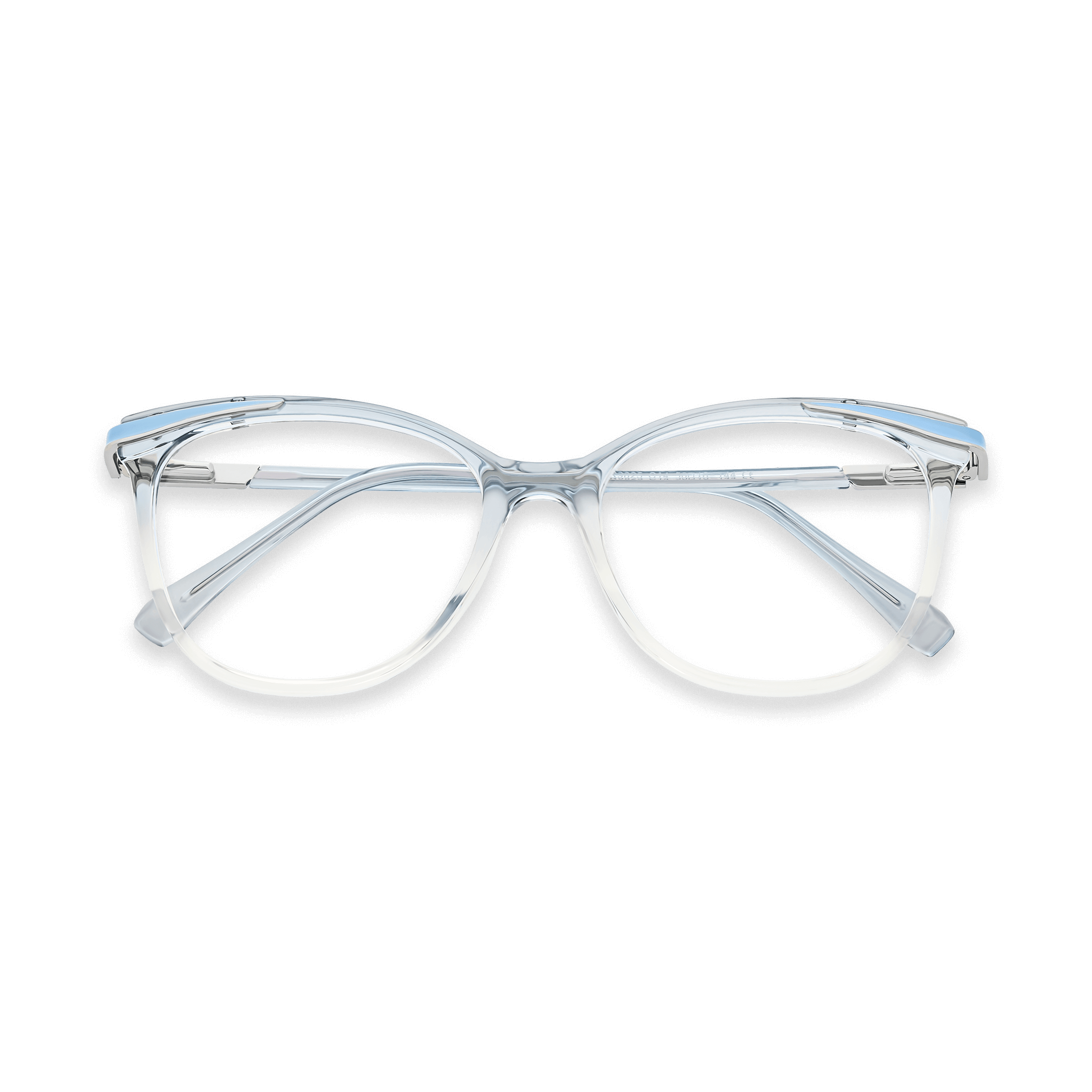 Blue-Accented Metallic Temple Cat-eye Optical Eyeglasses