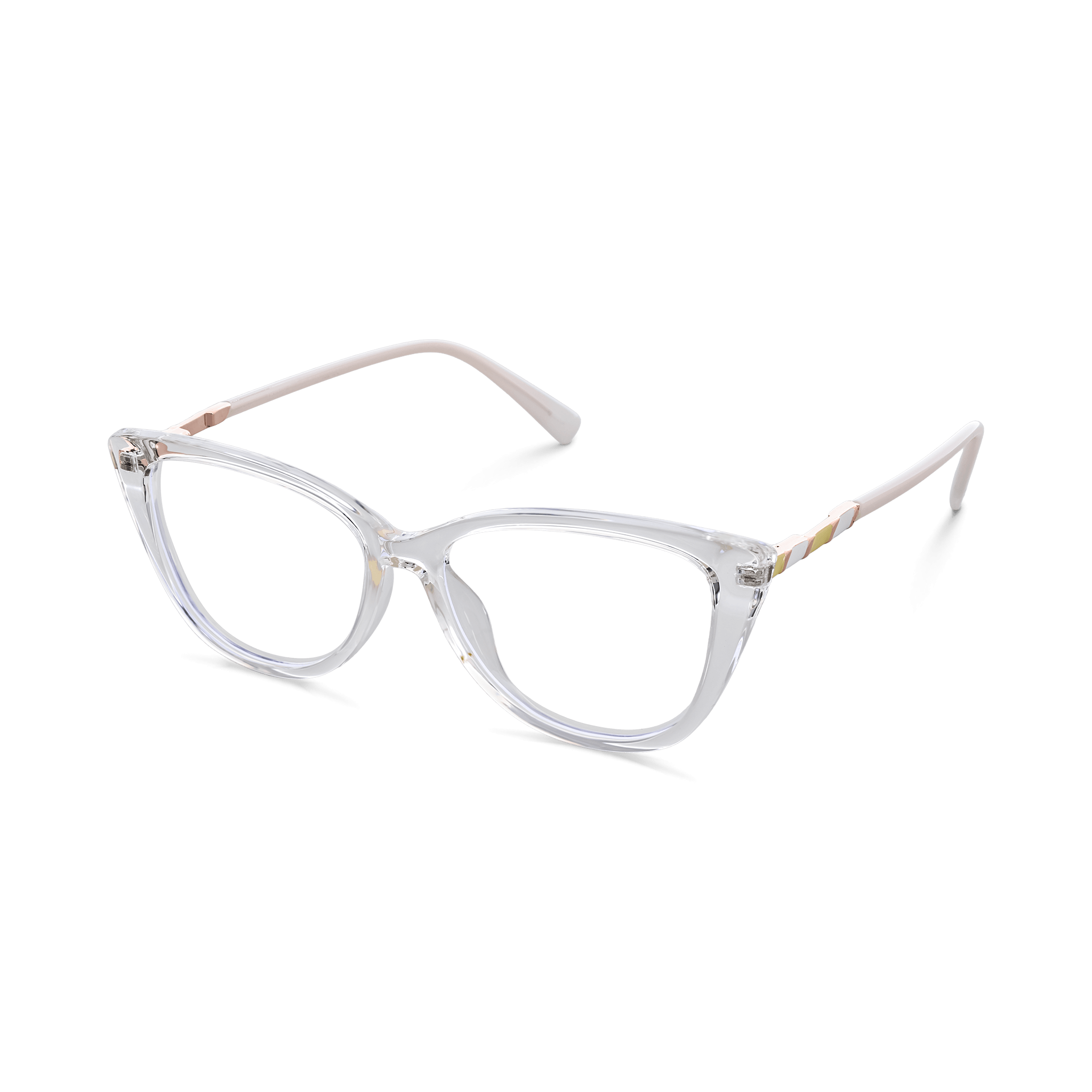 Geometric-detailed Metallic-accents Clear Cat-eye Eyeglasses